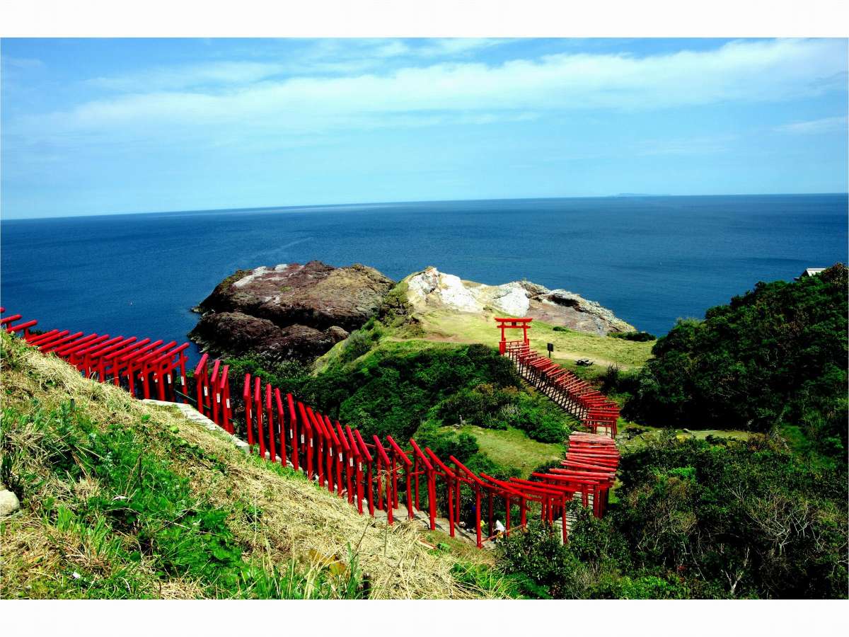 元乃隅神社。123基の赤い鳥居と海のコントラストが美しいパワースポット。（ホテルから車約50分）