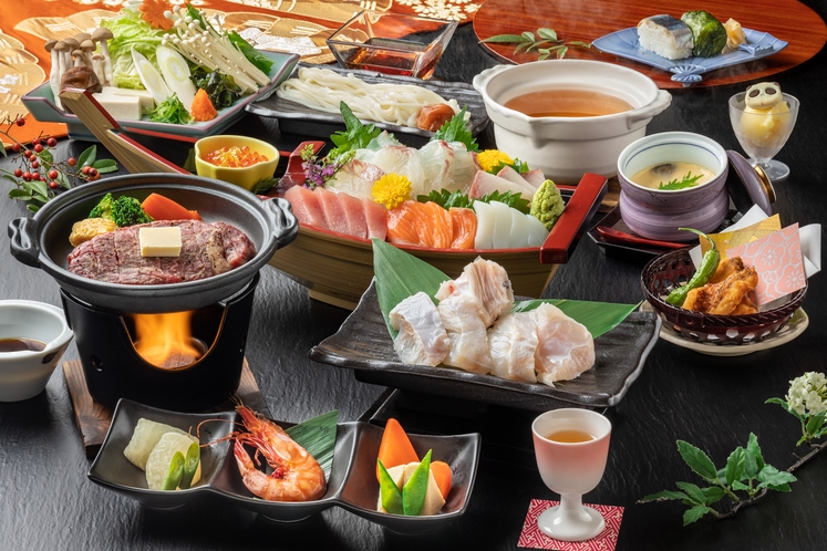 【お食事】熊野牛陶板焼とクエすき会席