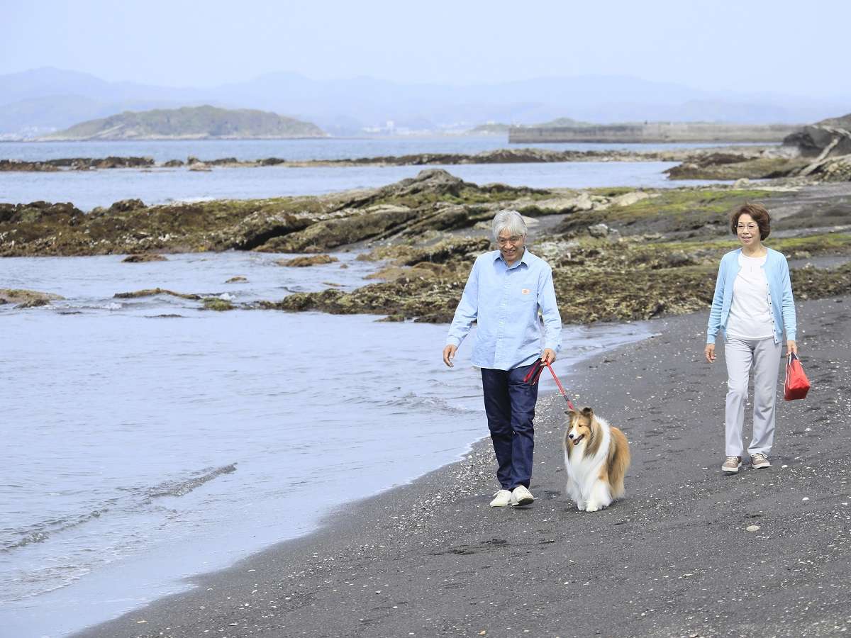 【見物海岸】海際のお散歩で心地いい時間をお過ごしください。